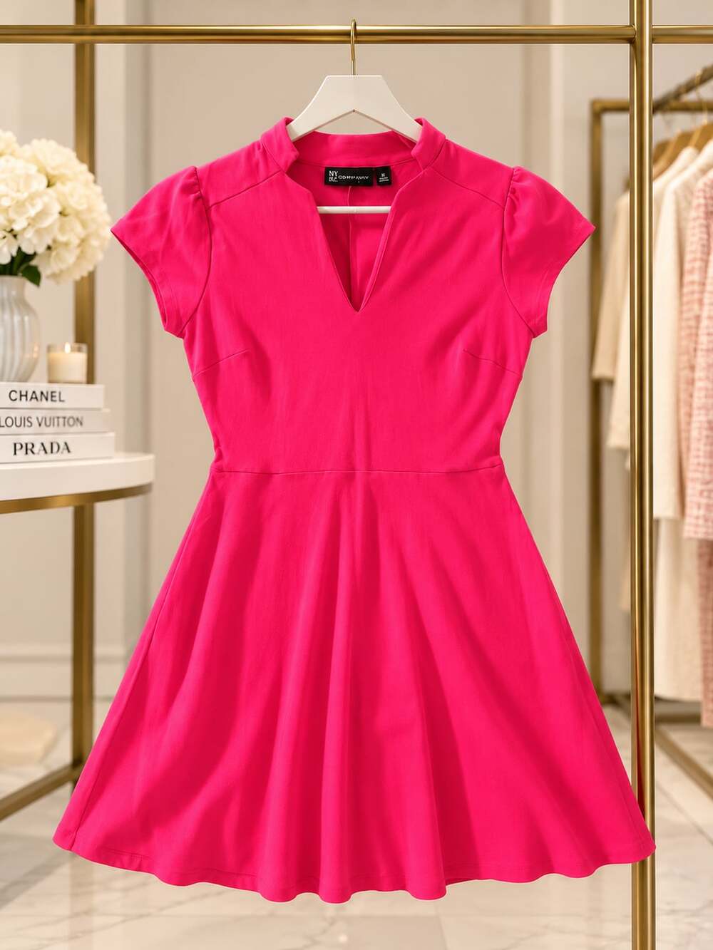 New York & Co T-shirt Mini Dress Women's medium V-Neck 100% Cotton Pink